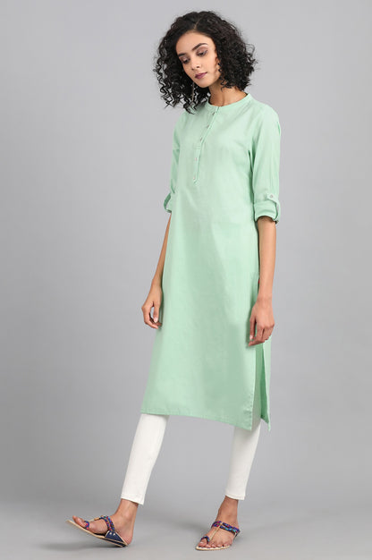 Light Green Solid Straight Cotton Kurta