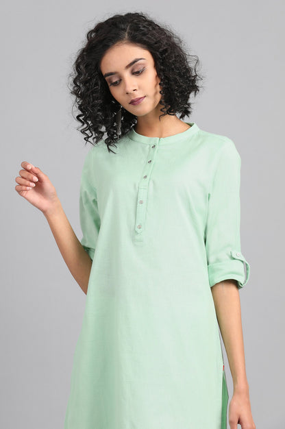 Light Green Solid Straight Cotton Kurta
