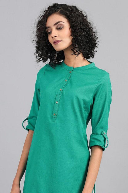 Green Mandarin Neck Solid kurta - wforwoman