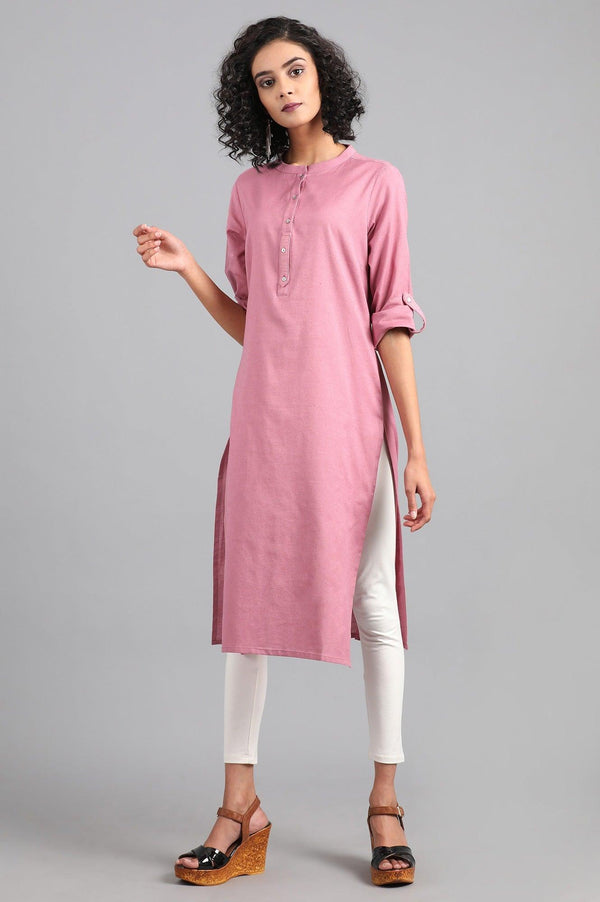 Purple Mandarin Neck Solid kurta