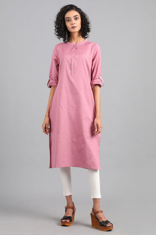 Purple Mandarin Neck Solid kurta