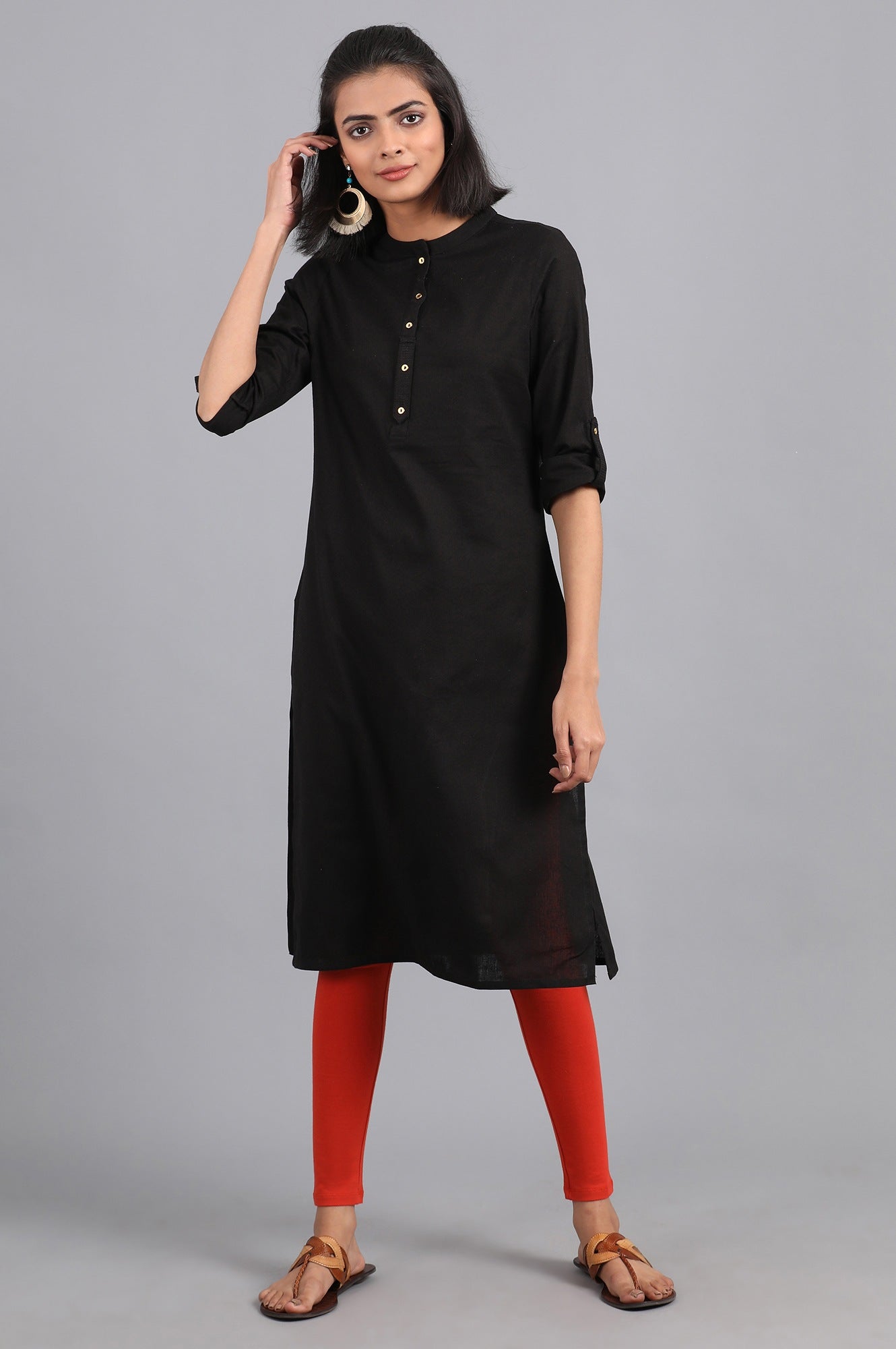 Black Mandarin Neck Solid kurta