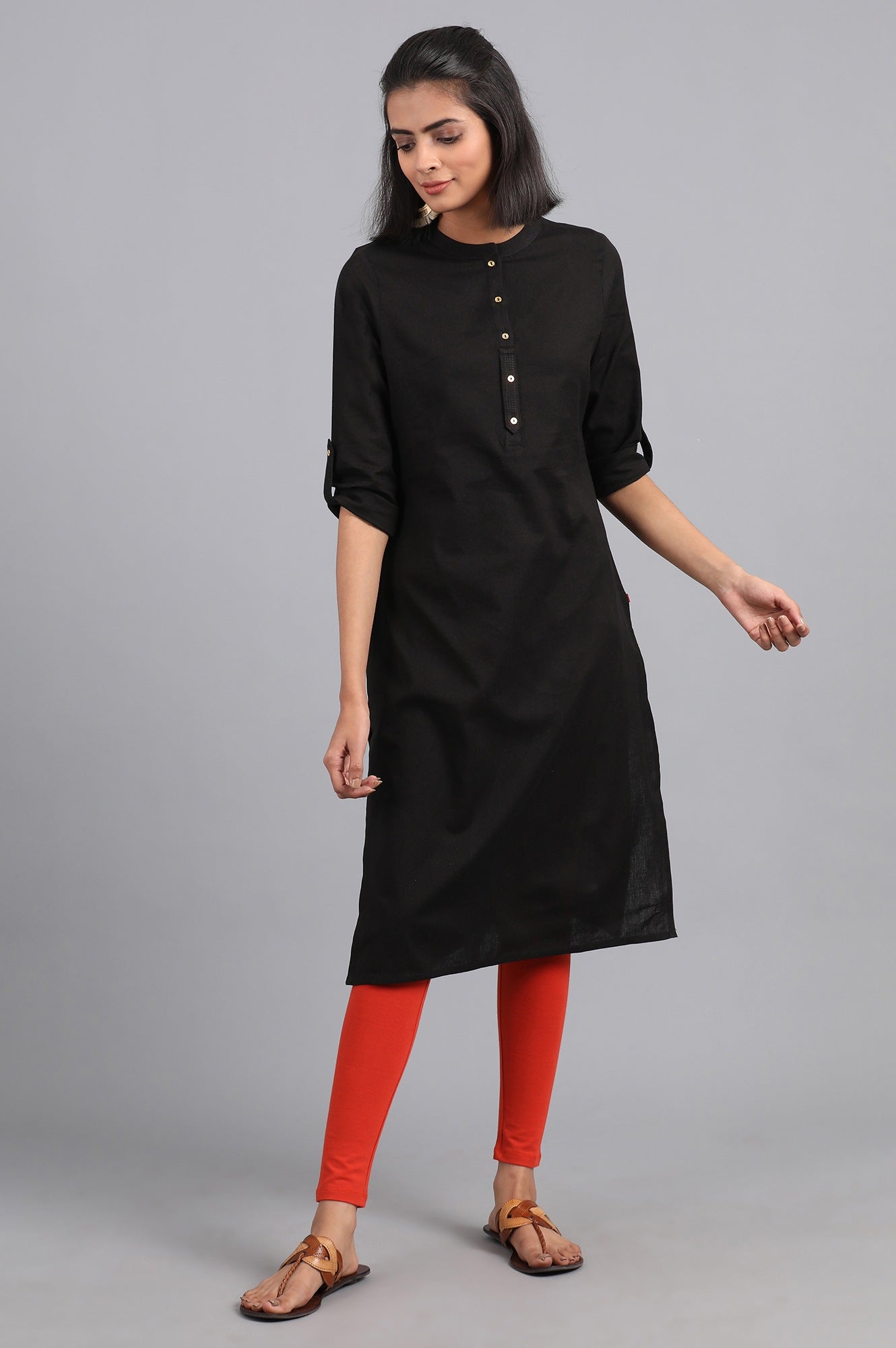 Black Mandarin Neck Solid kurta