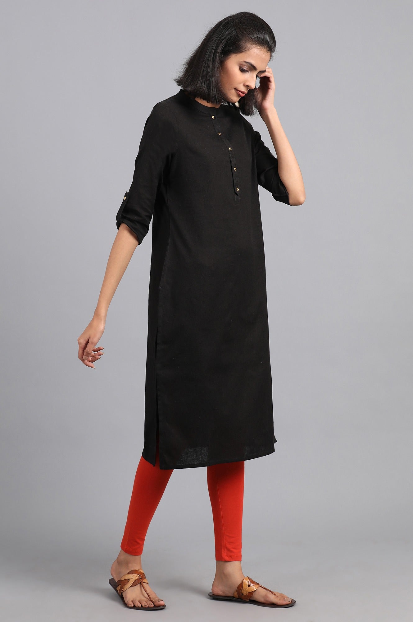 Black Mandarin Neck Solid kurta