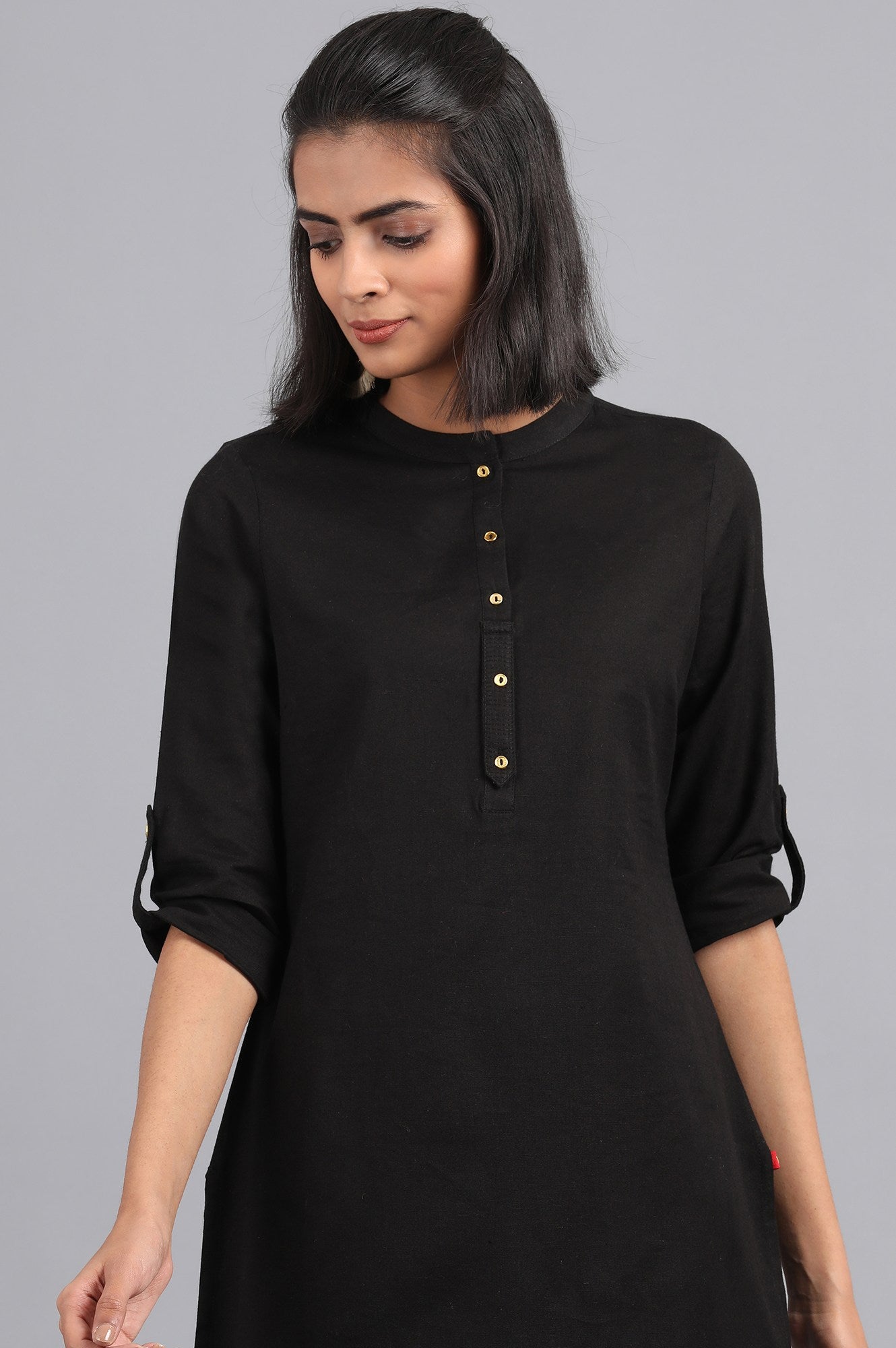 Black Mandarin Neck Solid kurta