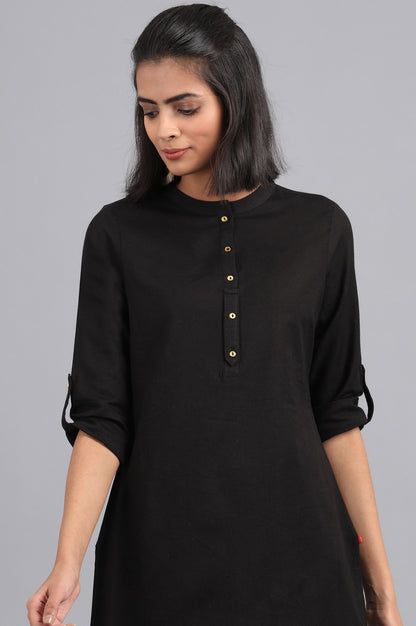 Black Mandarin Neck Solid kurta