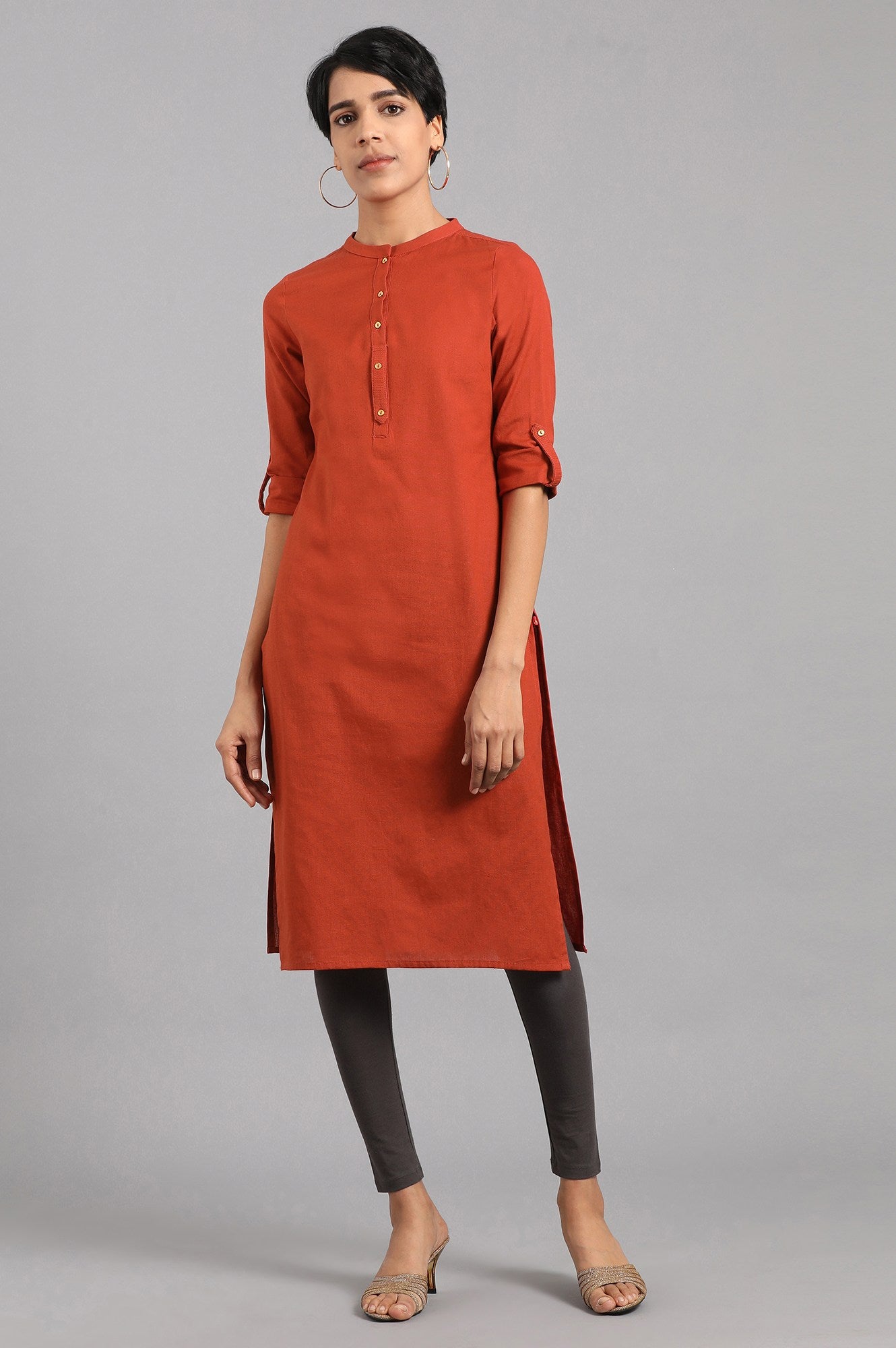 Red Mandarin Neck Solid kurta