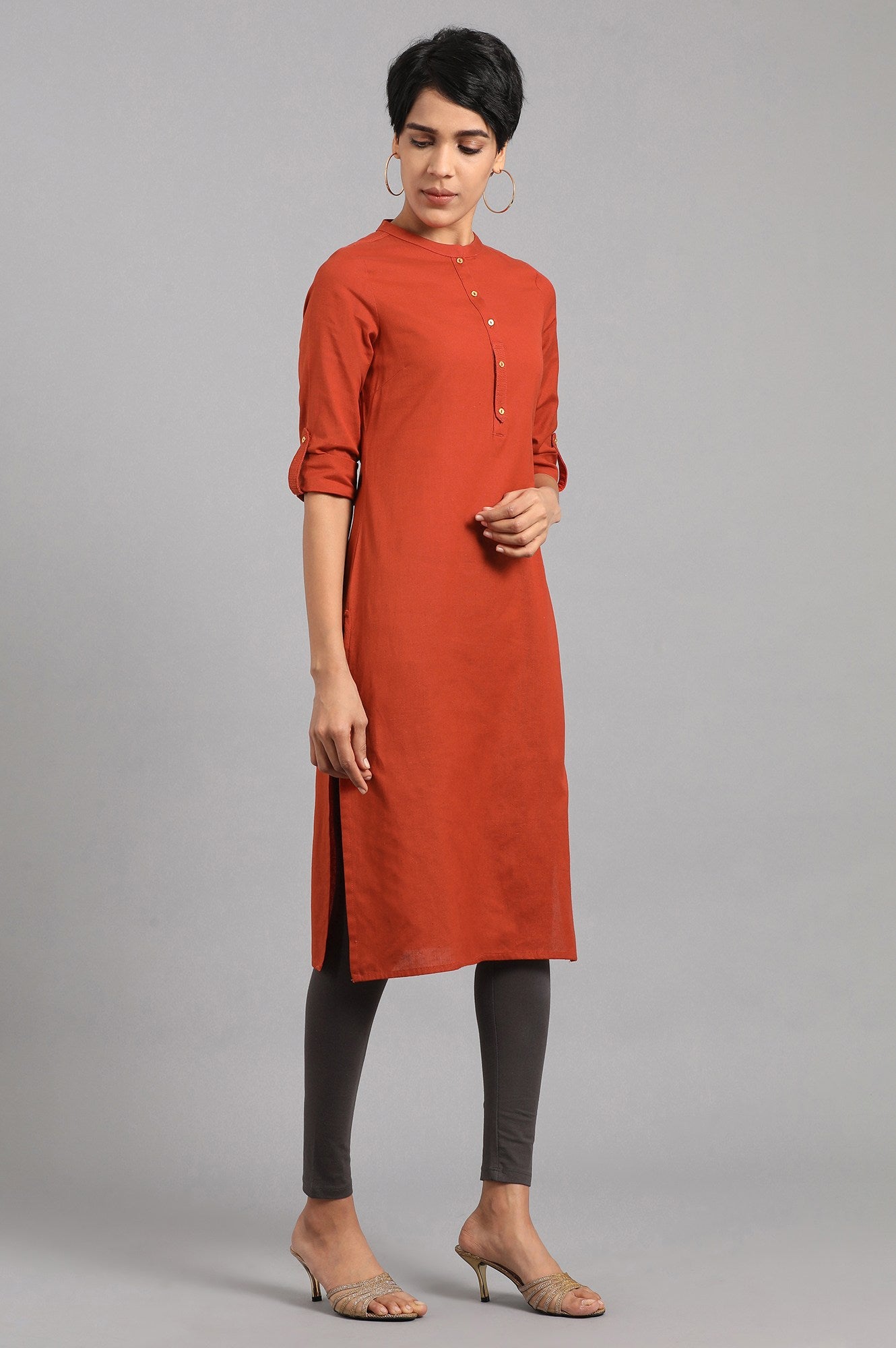 Red Mandarin Neck Solid kurta