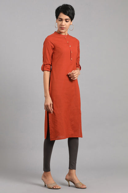 Red Mandarin Neck Solid kurta