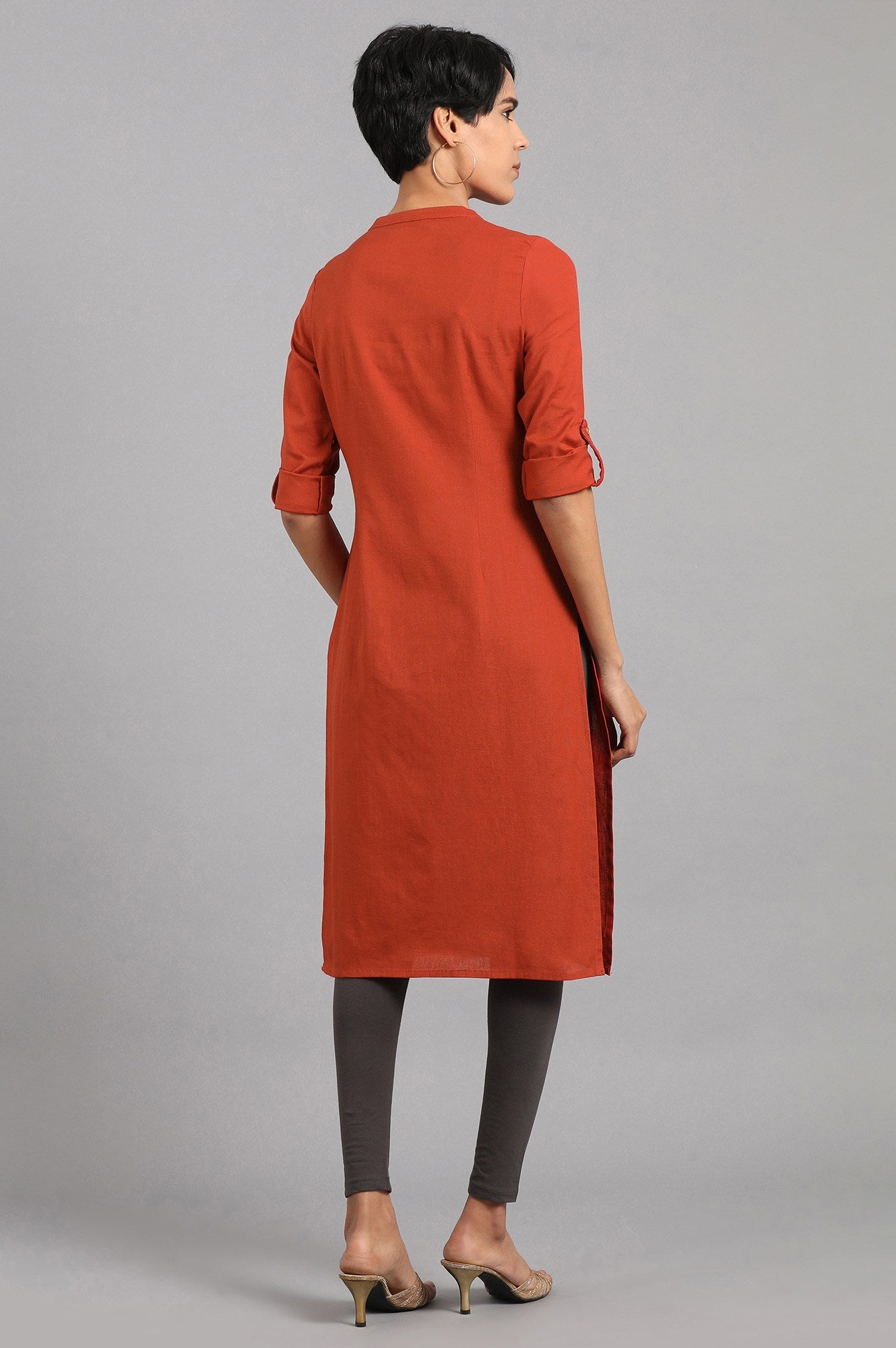 Red Mandarin Neck Solid kurta