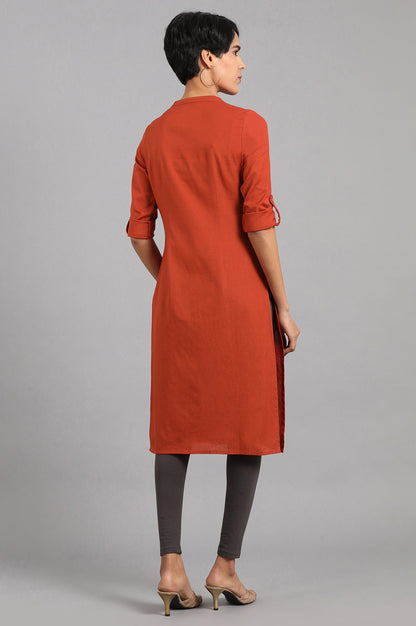 Red Mandarin Neck Solid kurta