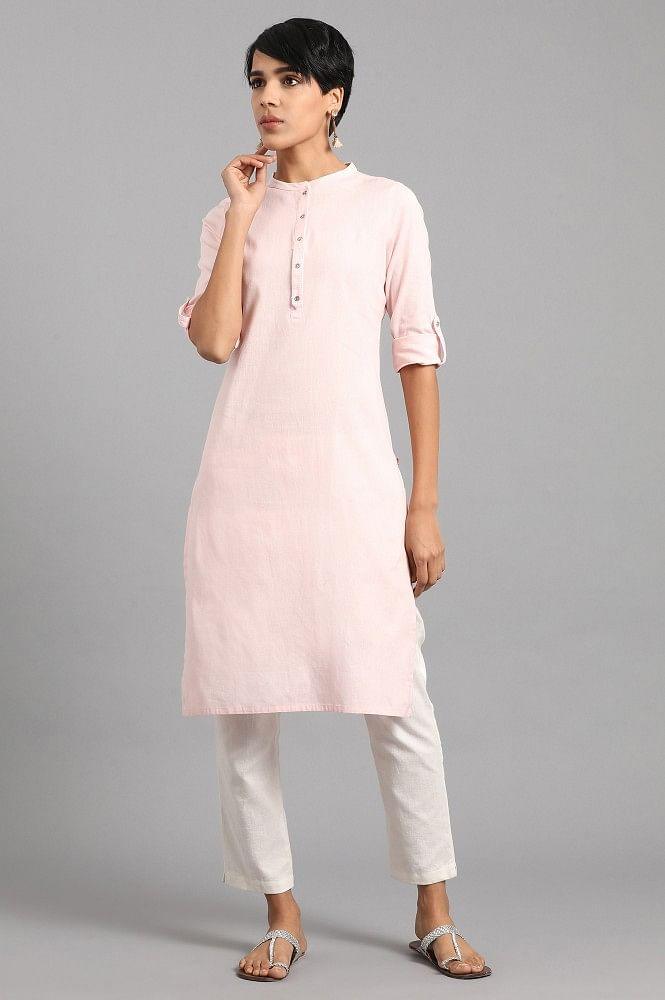 Pink Mandarin Neck Solid kurta - wforwoman