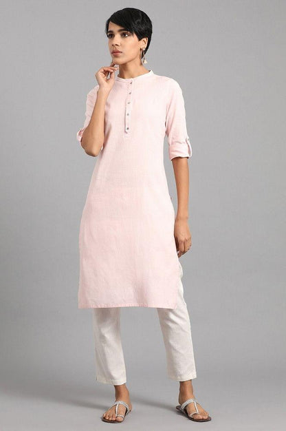 Pink Mandarin Neck Solid kurta - wforwoman