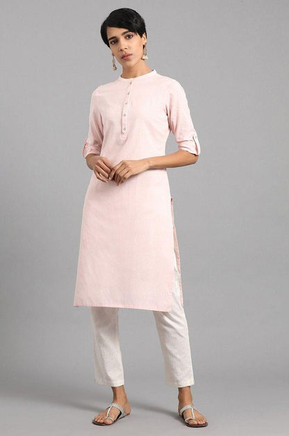 Pink Mandarin Neck Solid kurta - wforwoman