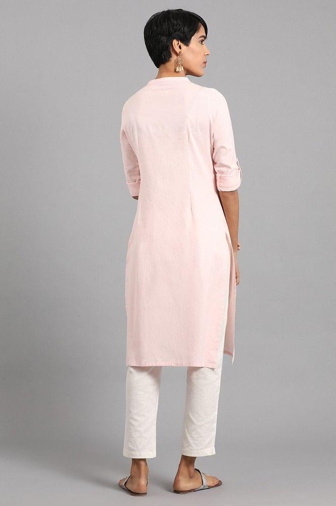 Pink Mandarin Neck Solid kurta - wforwoman