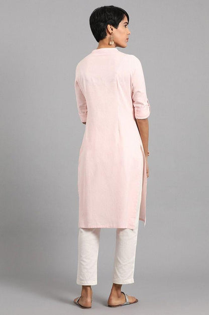 Pink Mandarin Neck Solid kurta - wforwoman