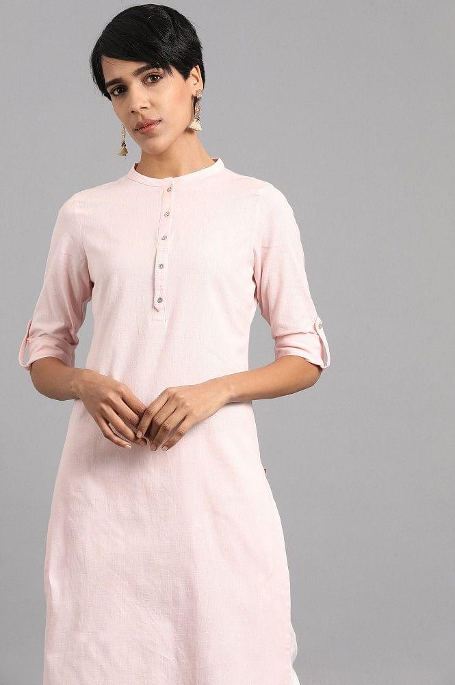 Pink Mandarin Neck Solid kurta - wforwoman