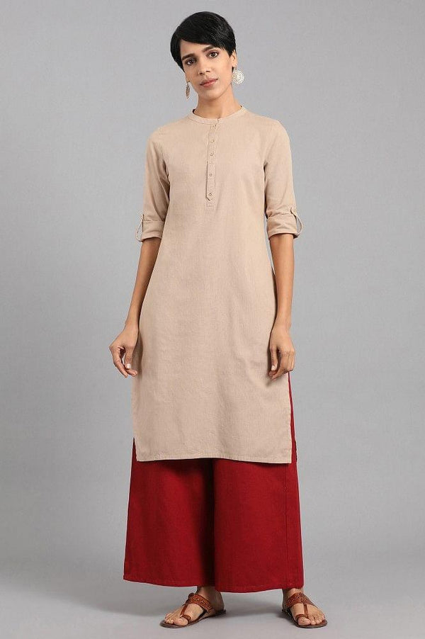 Beige Mandarin Neck Solid kurta