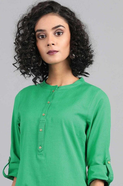 Green Mandarin Neck Solid kurta - wforwoman