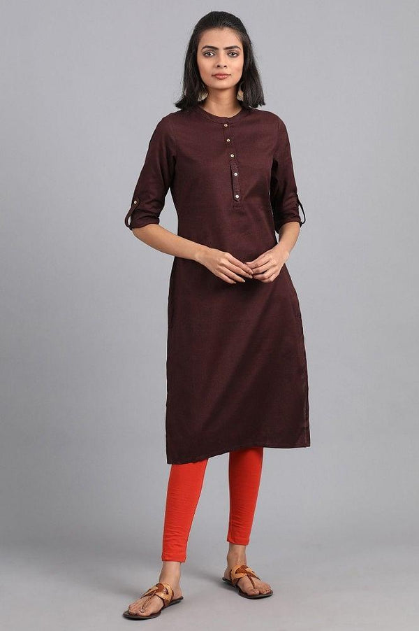 Brown Mandarin Neck Solid kurta