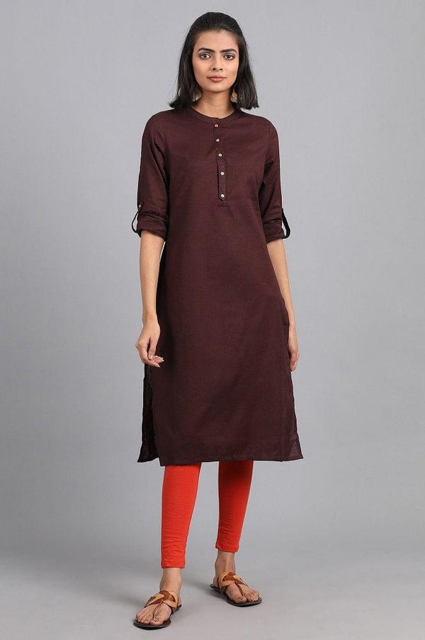 Brown Mandarin Neck Solid kurta