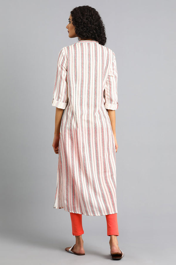 White Mandarin Neck Printed kurta
