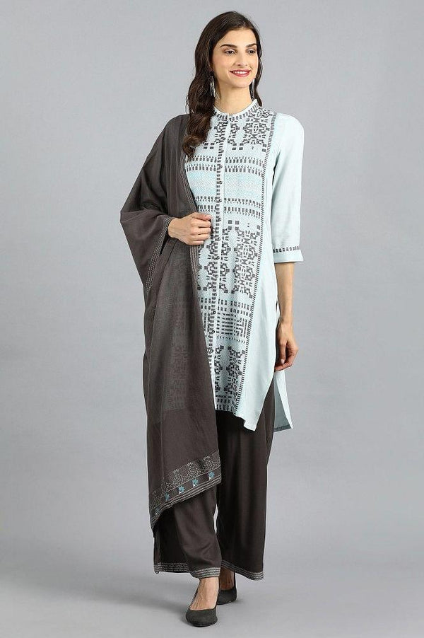 Blue Mandarin Neck Yarn-dyed kurta