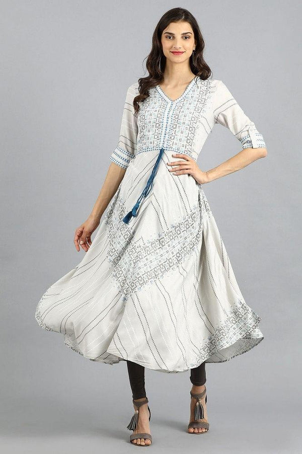 Grey V-Neck Printed kurta