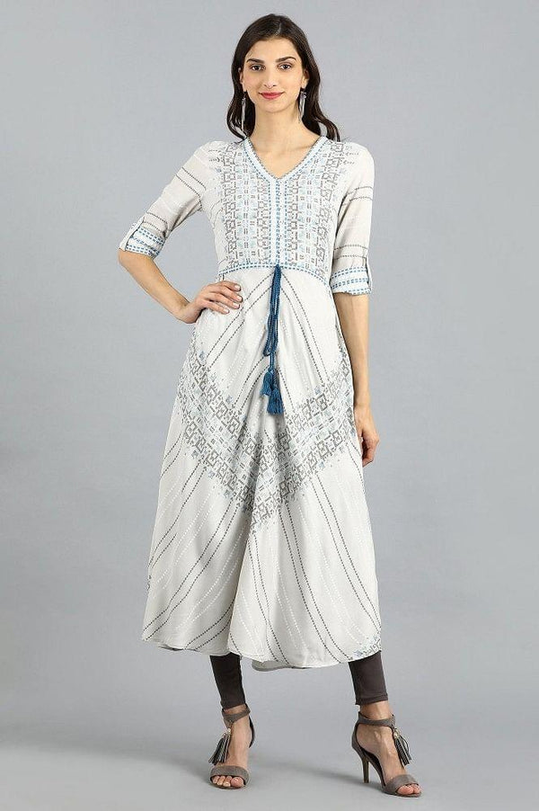 Grey V-Neck Printed kurta