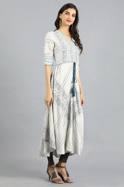Grey V-Neck Printed kurta - wforwoman