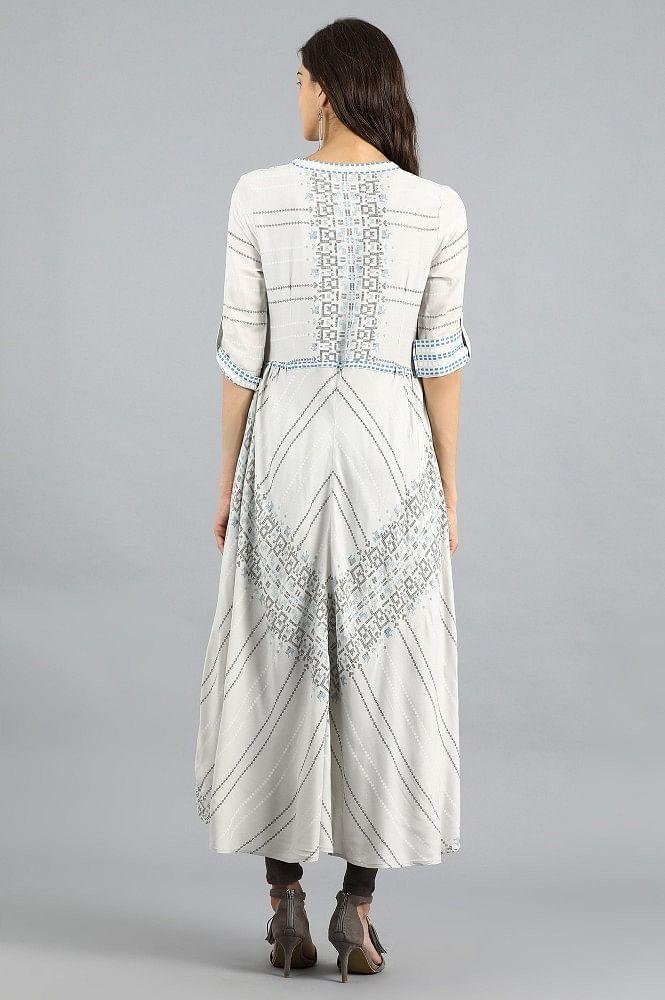 Grey V-Neck Printed kurta - wforwoman