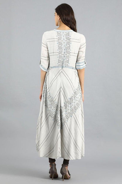 Grey V-Neck Printed kurta - wforwoman