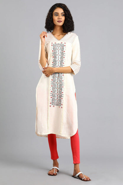 White V-Neck Printed kurta - wforwoman