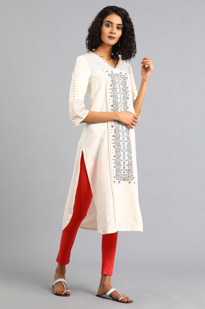 White V-Neck Printed kurta - wforwoman