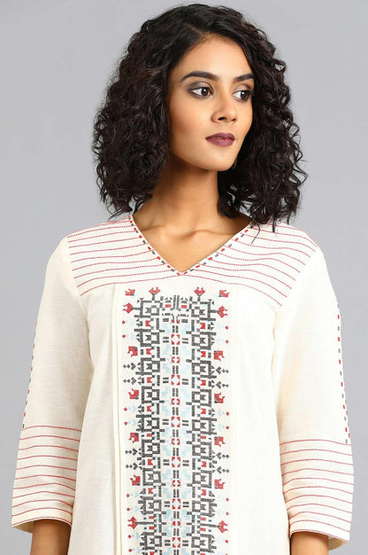 White V-Neck Printed kurta - wforwoman