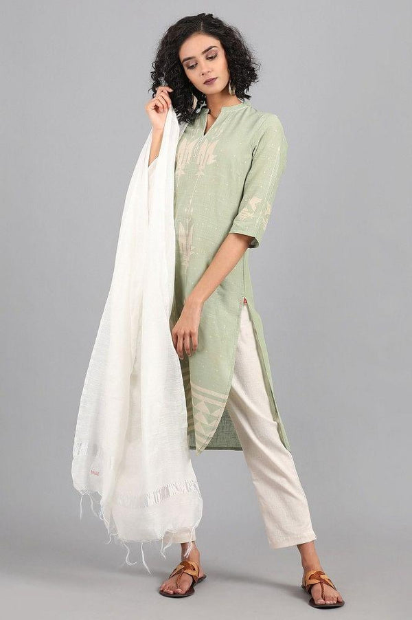 Green Mandarin Neck Printed kurta