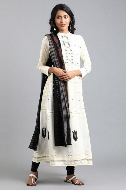 White Mandarin Neck Printed kurta - wforwoman