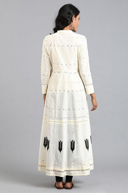 White Mandarin Neck Printed kurta - wforwoman