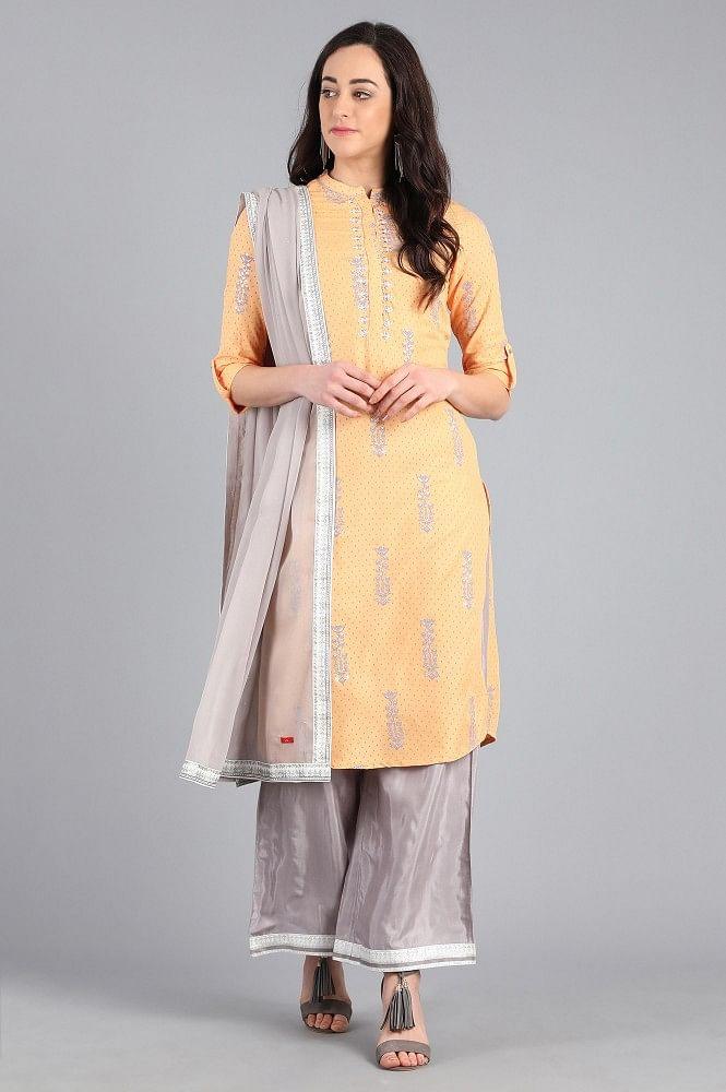 Orange Mandarin Neck Printed kurta - wforwoman