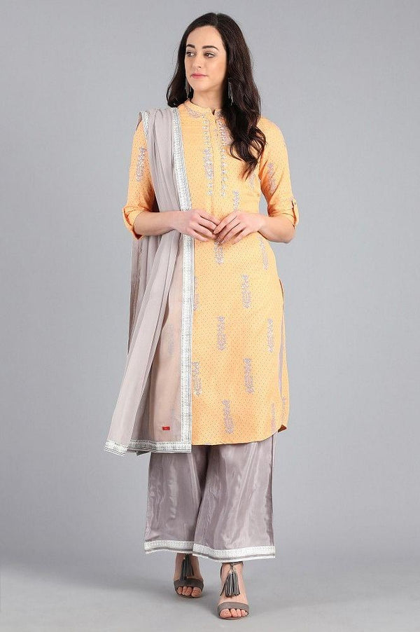 Orange Mandarin Neck Printed kurta