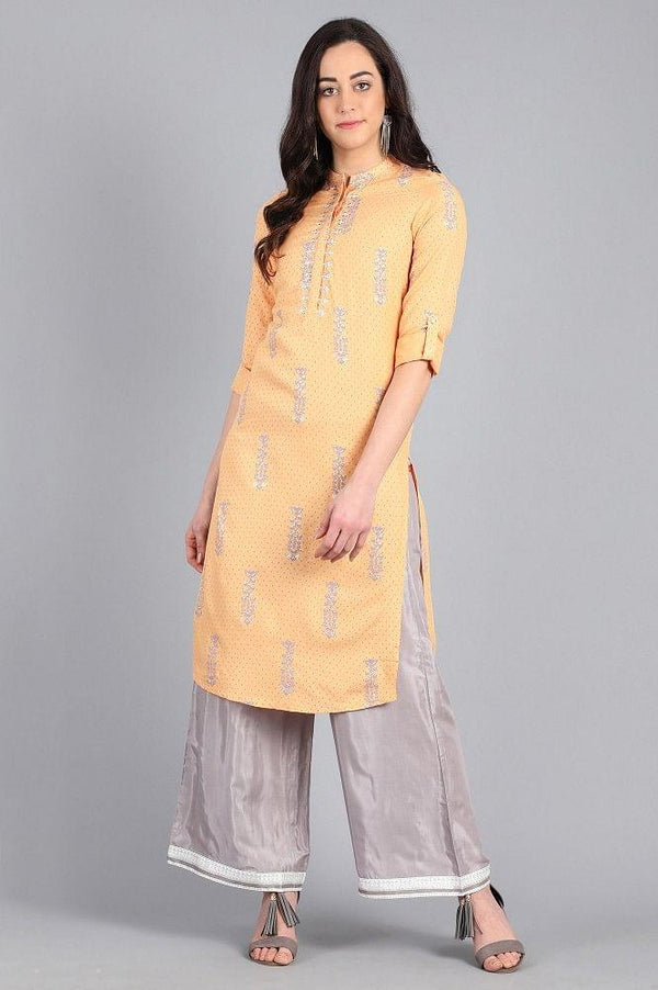 Orange Mandarin Neck Printed kurta