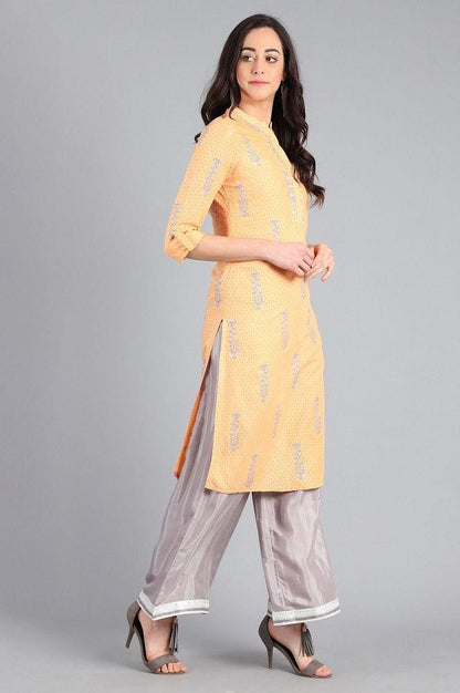 Orange Mandarin Neck Printed kurta - wforwoman