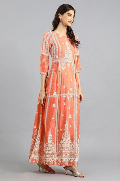 Peach Round Neck Printed kurta - wforwoman