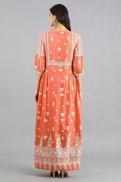 Peach Round Neck Printed kurta - wforwoman
