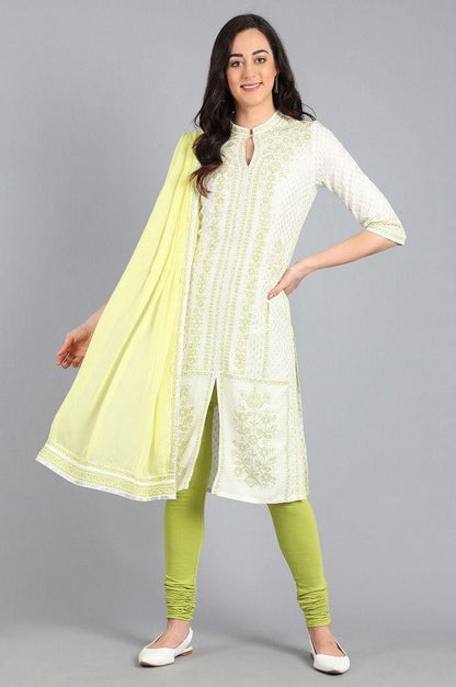Green Mandarin Neck Printed kurta - wforwoman