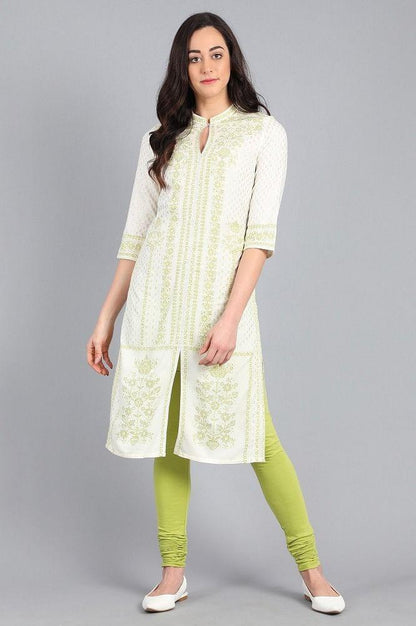 Green Mandarin Neck Printed kurta - wforwoman