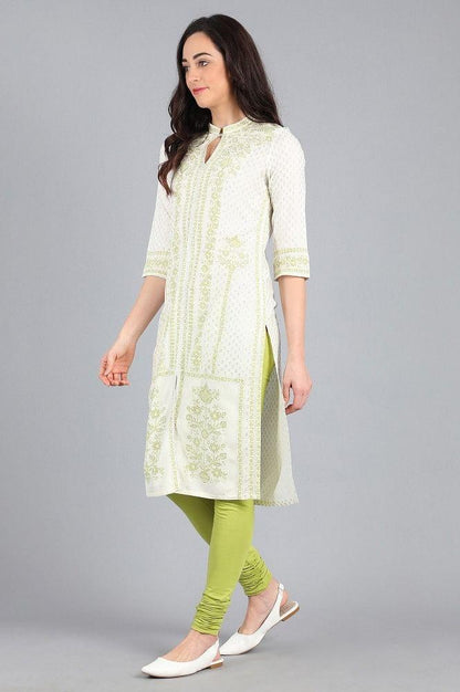 Green Mandarin Neck Printed kurta - wforwoman