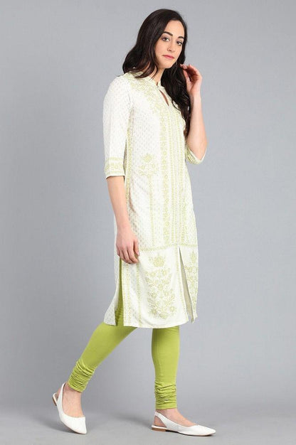 Green Mandarin Neck Printed kurta - wforwoman