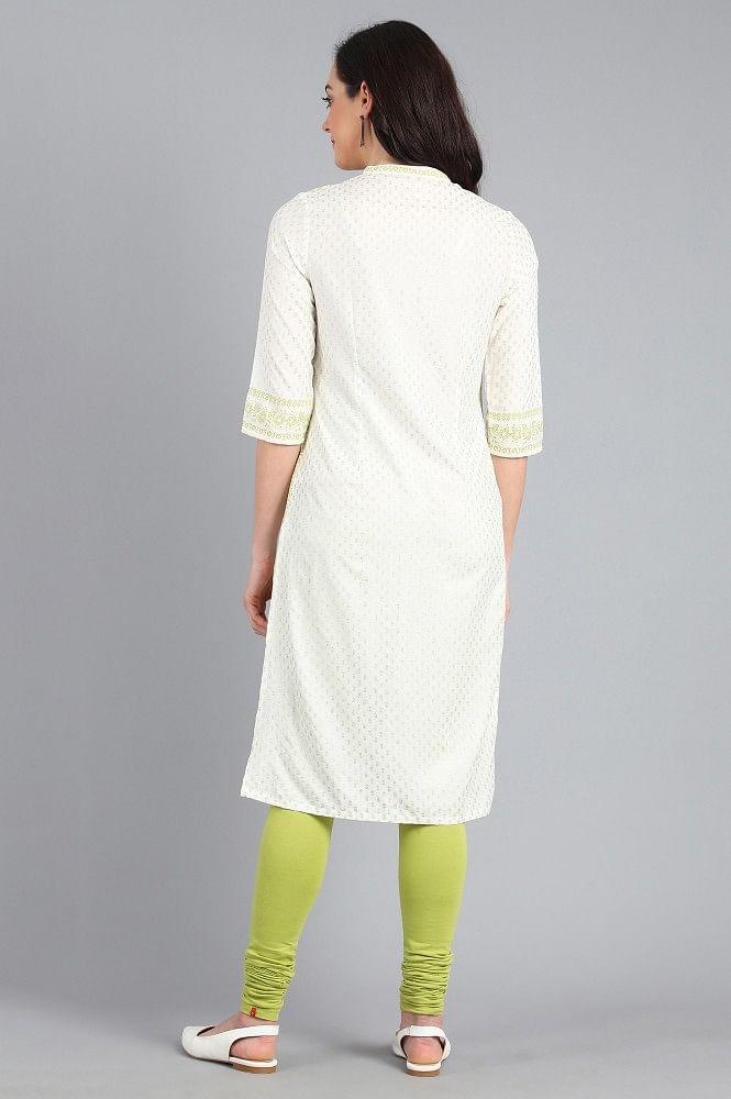 Green Mandarin Neck Printed kurta - wforwoman