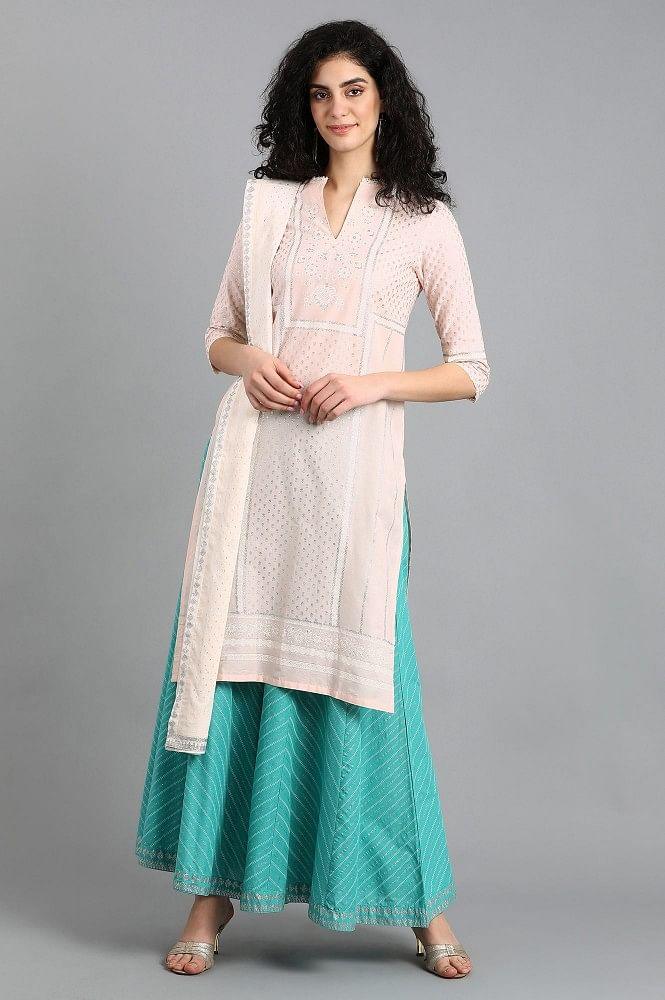 Pink Mandarin Neck Printed kurta - wforwoman